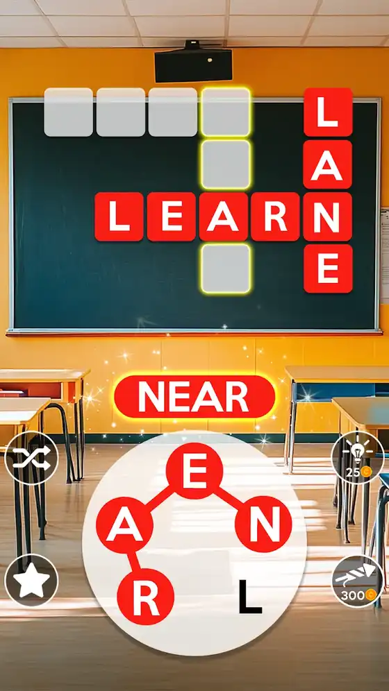 Πίστα Wordscapes με έξι γράμματα στον κύκλο και πλέγμα οκτώ λέξεων